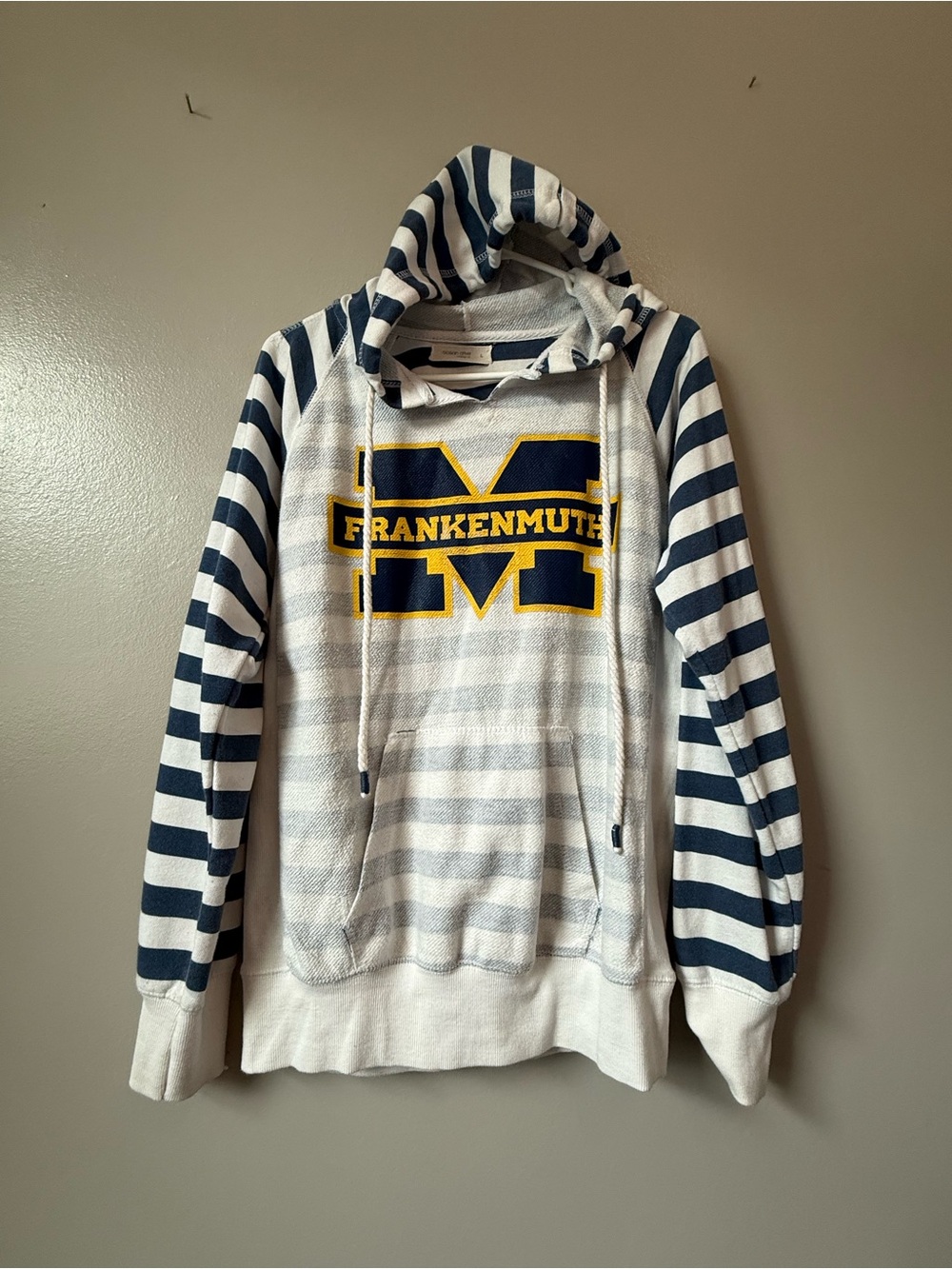 Ocean Drive Navy, White & Yellow Striped Hooded Sweater